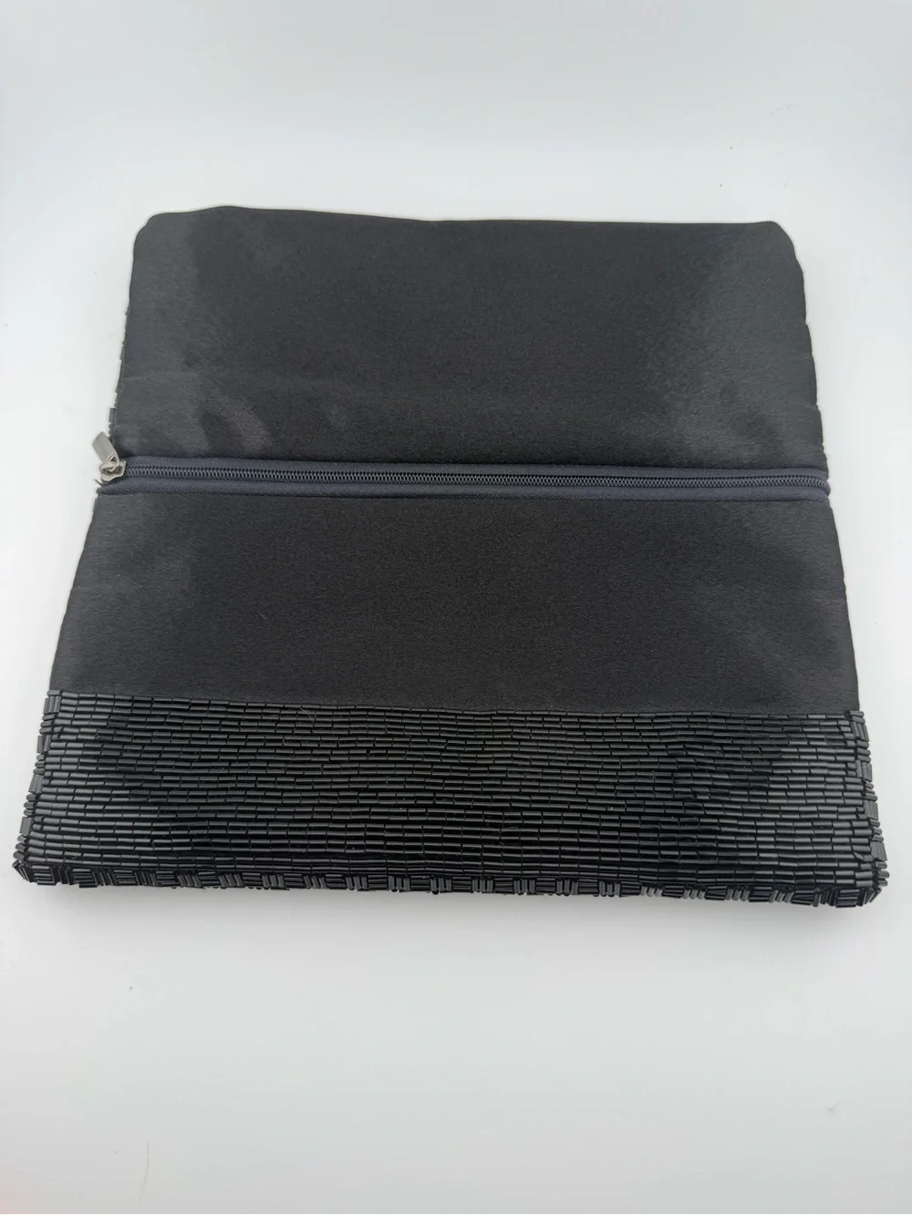Sondra Roberts Black Bugle Beaded Fold-Over Clutch Evening Bag
